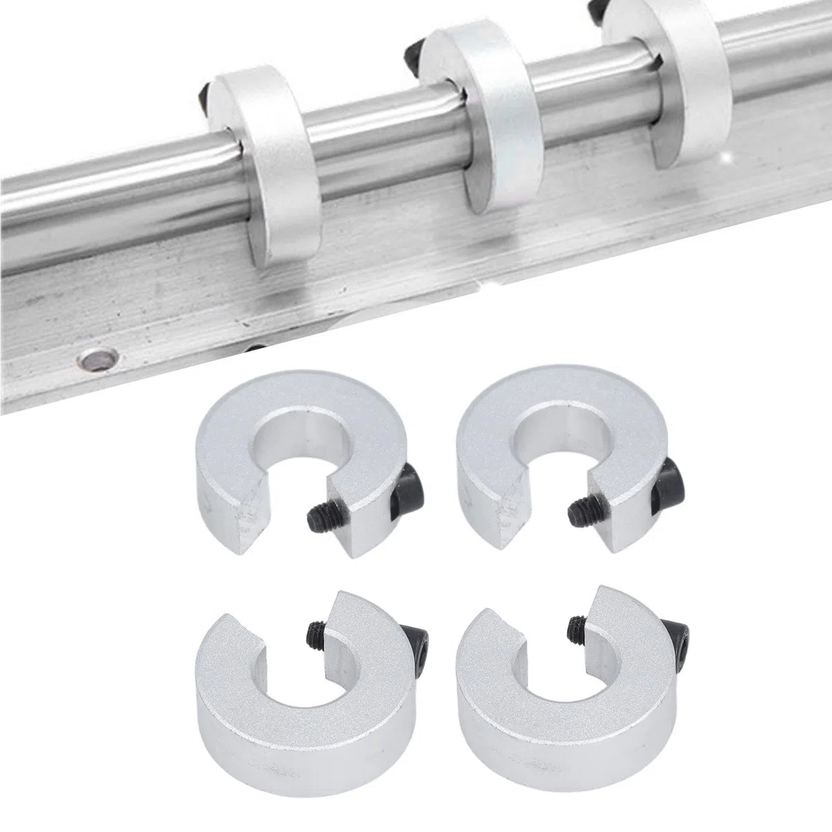 Set mit 4 Schellen für Linearschiene, ID-Ringe, 16 mm, Durchmesser 35 mm, Dicke 10 mm, Befestigungsring für Wellenbegrenzung aus Aluminiumlegierung mit M4-Schraube, All-in-One-Zange