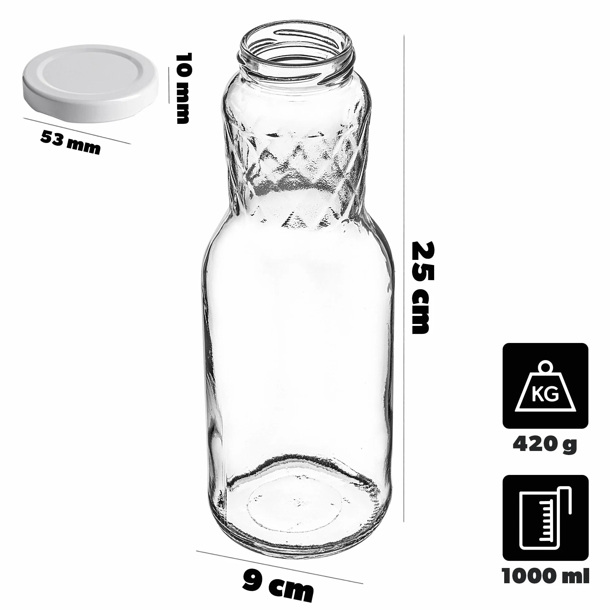 KADAX 20er Set Glasflaschen 1L mit Schraubverschluss Schwarz – Leere Milchflaschen Saftflaschen zum Befüllen für Saft, Milch, Smoothies & Sirup, Refillable Glass Bottles