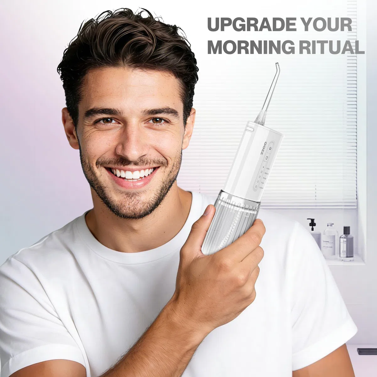 OOZZ Travel Water Flosser, Schnurlose Taschenmunddusche, 5 Druckmodi, 6 Strahlspitzen, USB-wiederaufladbar, kompaktes Design, tragbare Munddusche (Wolke) | USB-C-Ladefunktion, 5 Reinigungsmodi, 6 austauschbare Aufsätze, IPX8 wasserdicht, Kabellos & auslau