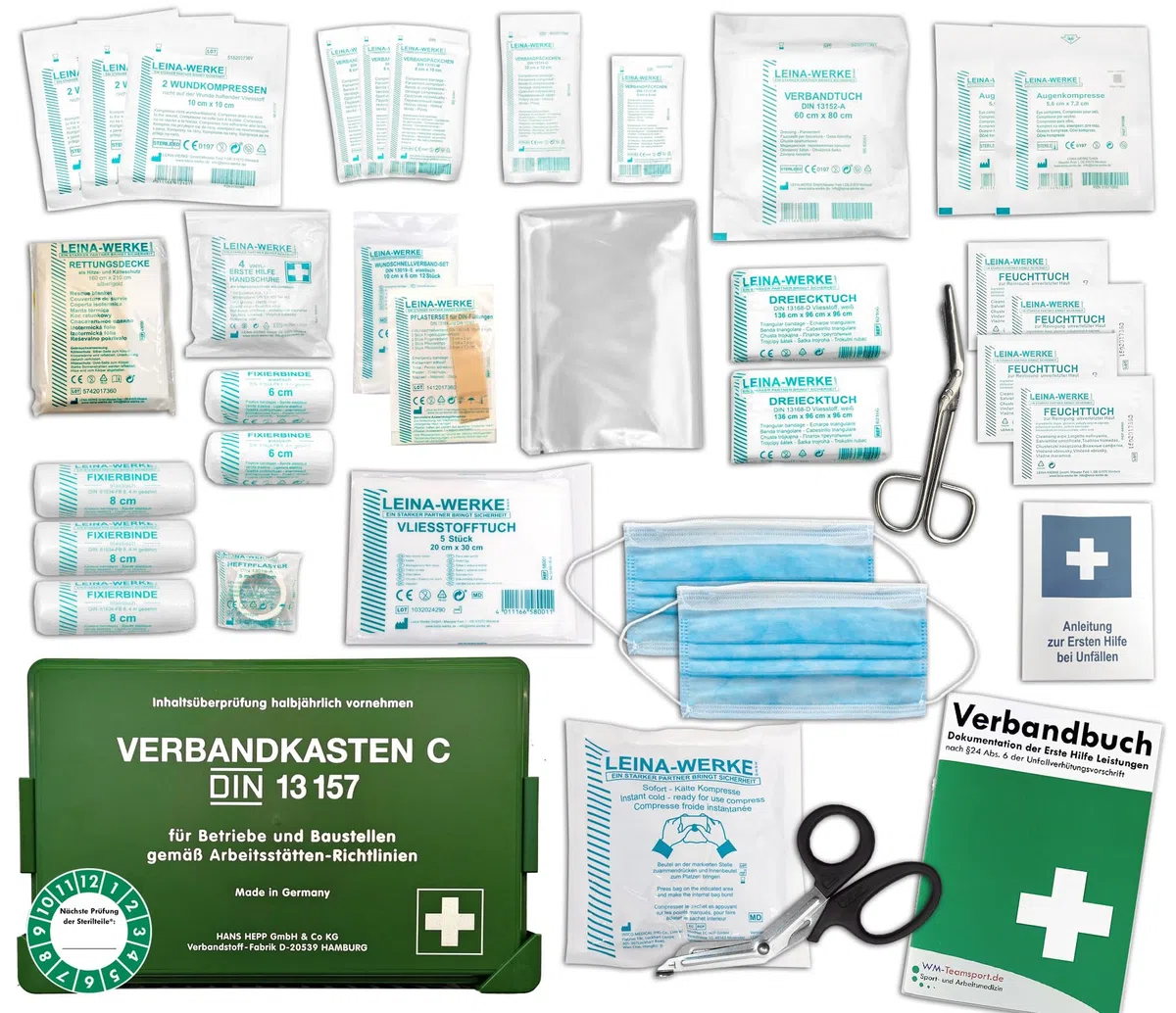 Betriebsverbandkasten - 2 in 1 Erste-Hilfe - Erfüllt aktuelle DIN 13157 für Betriebe + DIN 13164 (KFZ) inkl. Verbandbuch + BG-INFO-Komplett-Paket