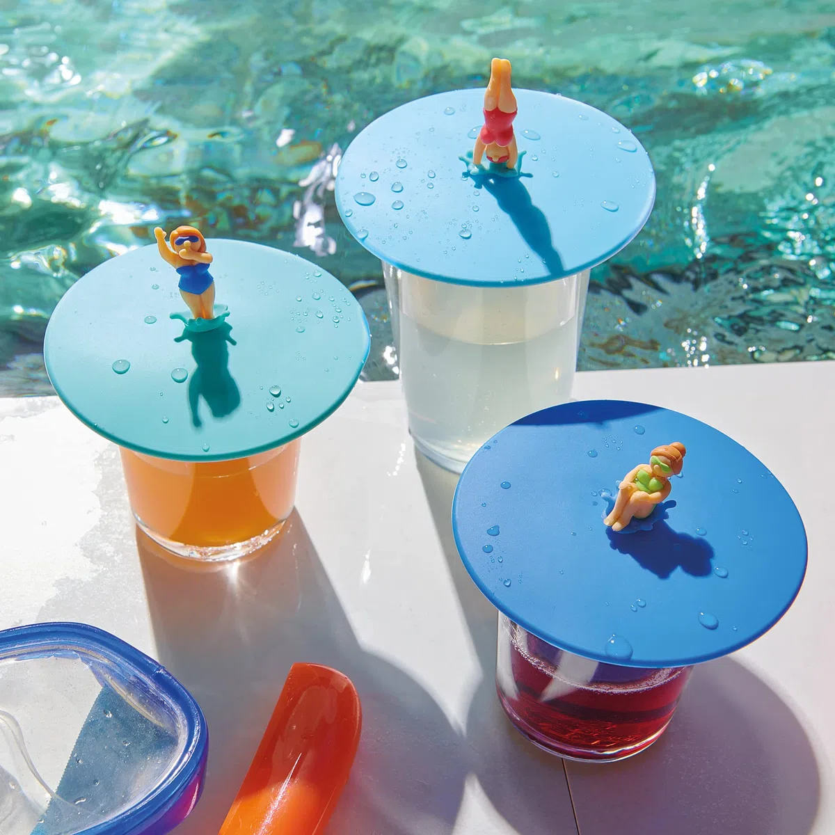 Lurch 210303 Mein Deckel Splash Girls 3er Set Glasabdeckungen aus Premium-Platin-Silikon Ø10,5cm, Blau