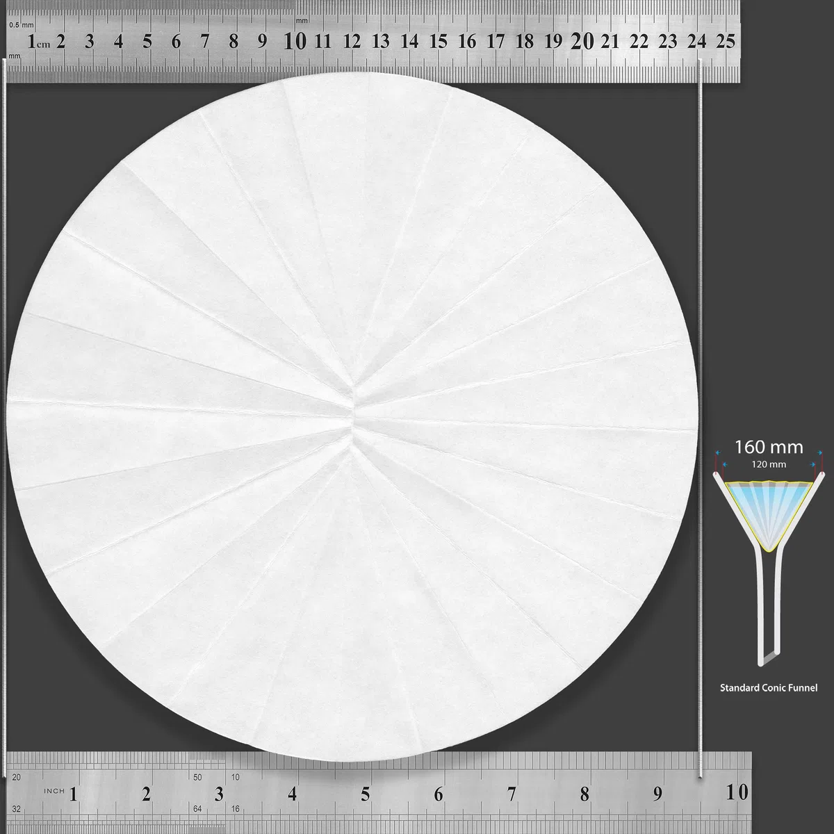 24 cm Faltenfilterpapier, vorgefaltet (gefaltet), Qualitative Grade 4 - Schneller Fluss 240 mm (100 Scheiben)