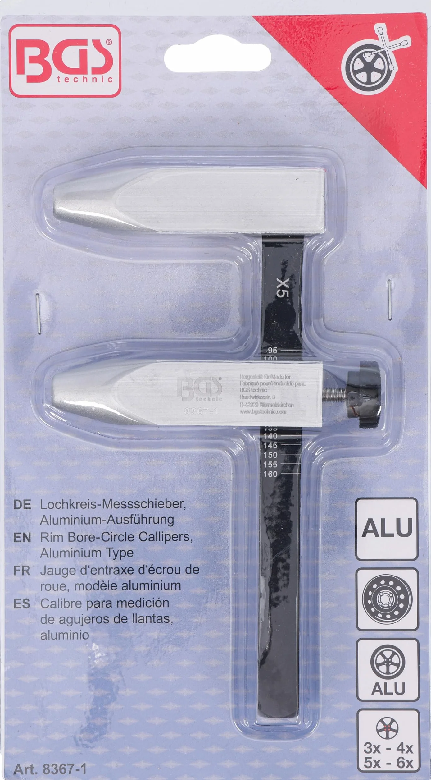 BGS 8367-1 | Lochkreis-Messschieber, Aluminium-Ausführung | Lochkreis-Messlehre | Lochkreismesser