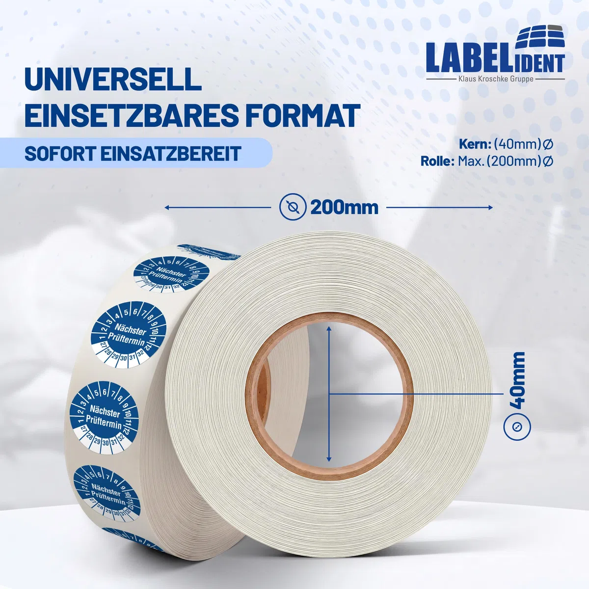 Labelident Prüfplaketten Nächster Prüftermin - Ø 30 mm - 1.000 auf Rolle, 2027-2032, selbstklebend