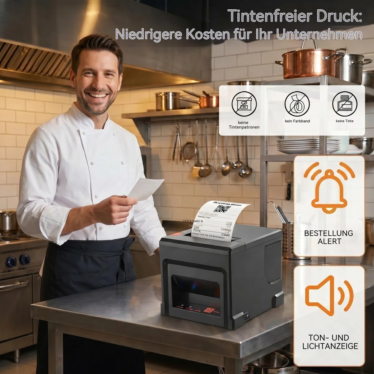 Thermodrucker 80mm Mobiler Einsatz, USB & Bluetooth, 300mm/s, Nur für Windows/Mac, Inkl. 5 Rollen + 58mm Adapter