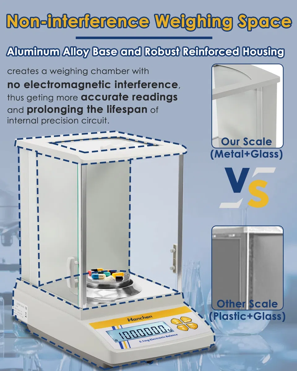 Hanchen Analytical Balance 220gx0,1mg Hochpräzise Analysenwaage Digital Balance Skala für Labor Apotheke Juwelier Chemiefabrik Schule Manuelle Kalibrierung 220V