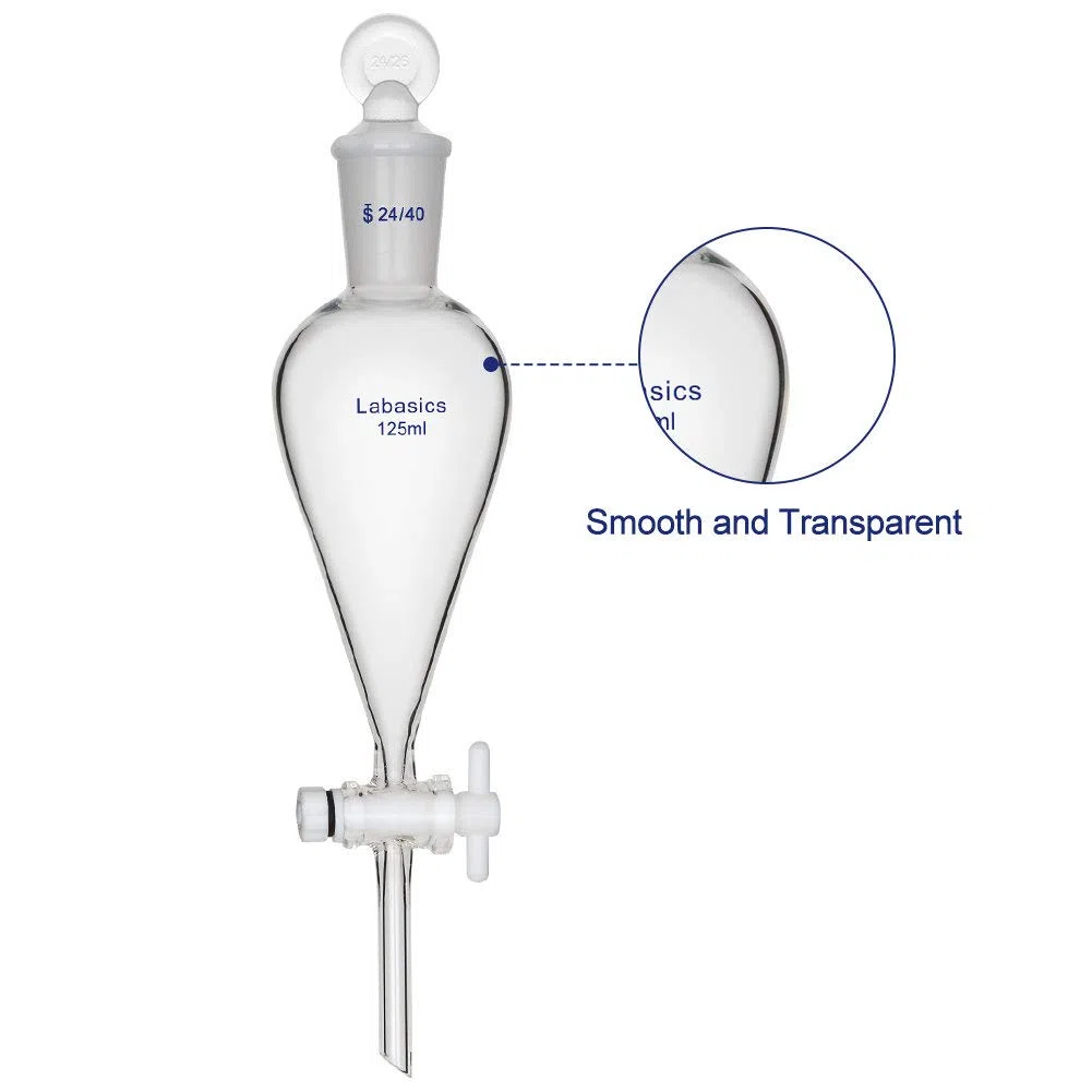Labasics 125ml Borosilikatglas Konischer Scheidetrichter mit PTFE-Absperrhahn, Separatory Funnel