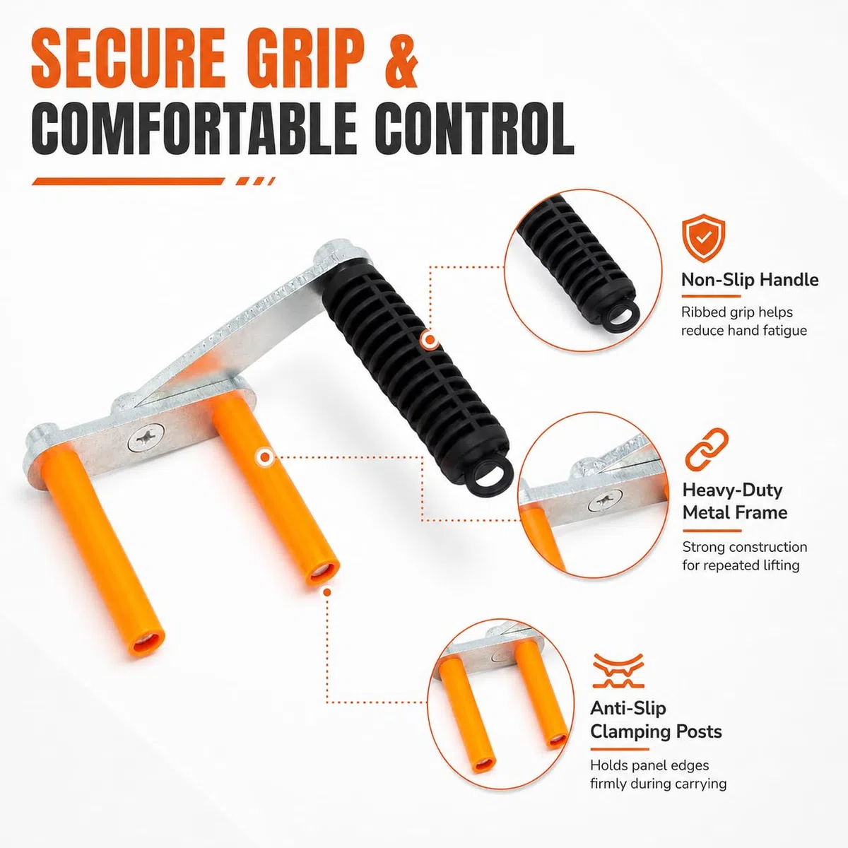 2PCS Panel Carrier Gripper Allzweck-Trockenbauheber Ergonomische Platte Glasträger Handlicher Griff Handträger Board Lifter für Sperrholz Trockenbau Spanplatte Dicke Glasplatten Blech Waren,Silbrig