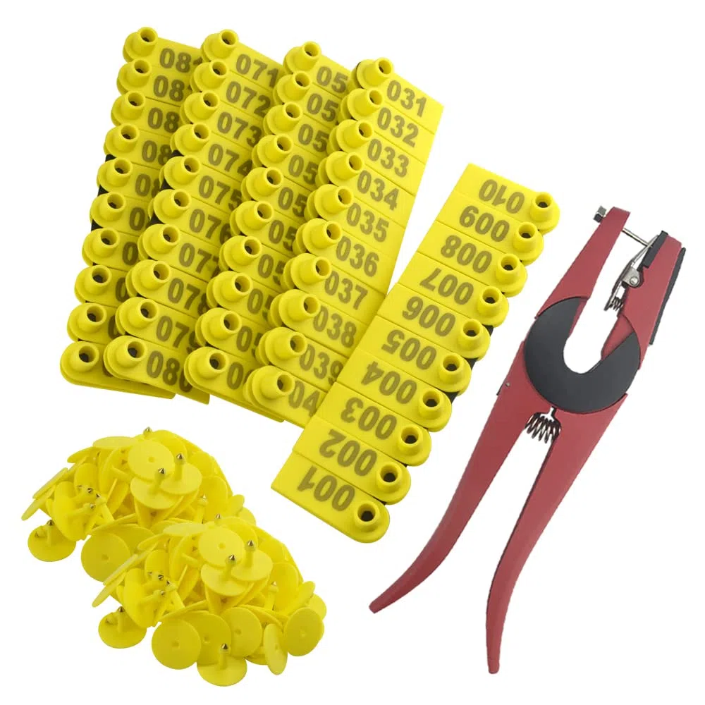 WMYCONGCONG 1-100 Number Sheep Ear Tag Livestock Tags und 1 PCS Ear Tag Applicator Zange für Ziegenschafe (gelb)