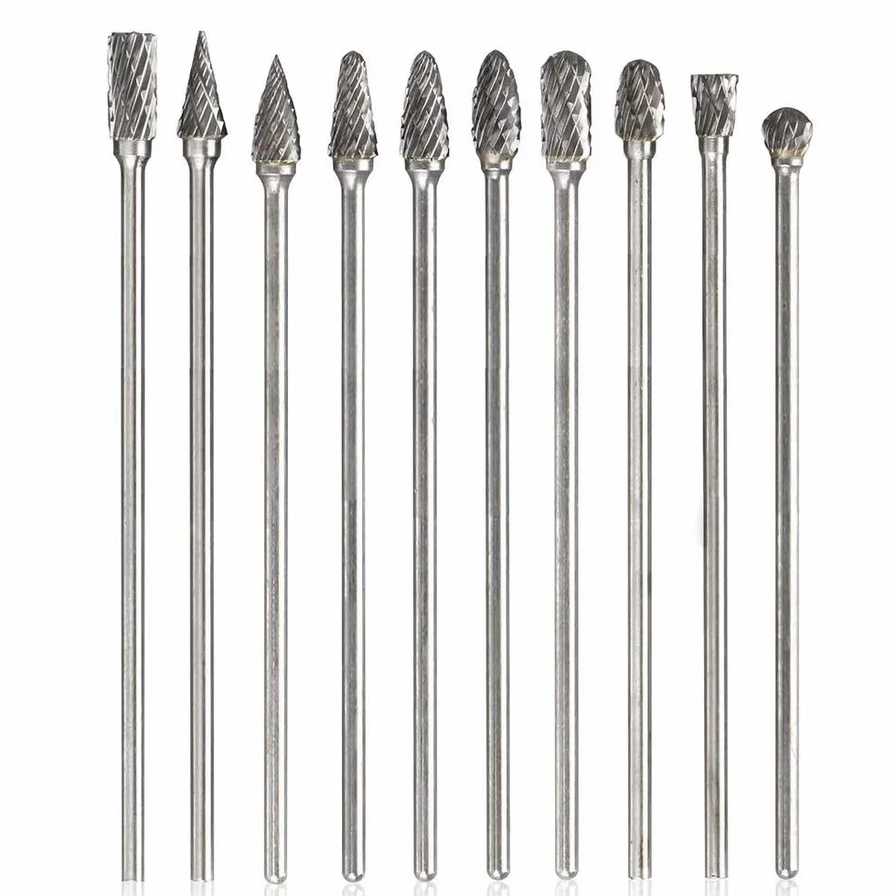 Mesee 10 Stück Rotary Burr Set, Wolframstahl Frässtifte, Raspel Set Hartmetall Frässtift Rotary Burr, Holzbearbeitung Schleifkopf Drehwerkzeug Wolframstahl Grinder für Schnitzen, Gravur, Bohren-100mm
