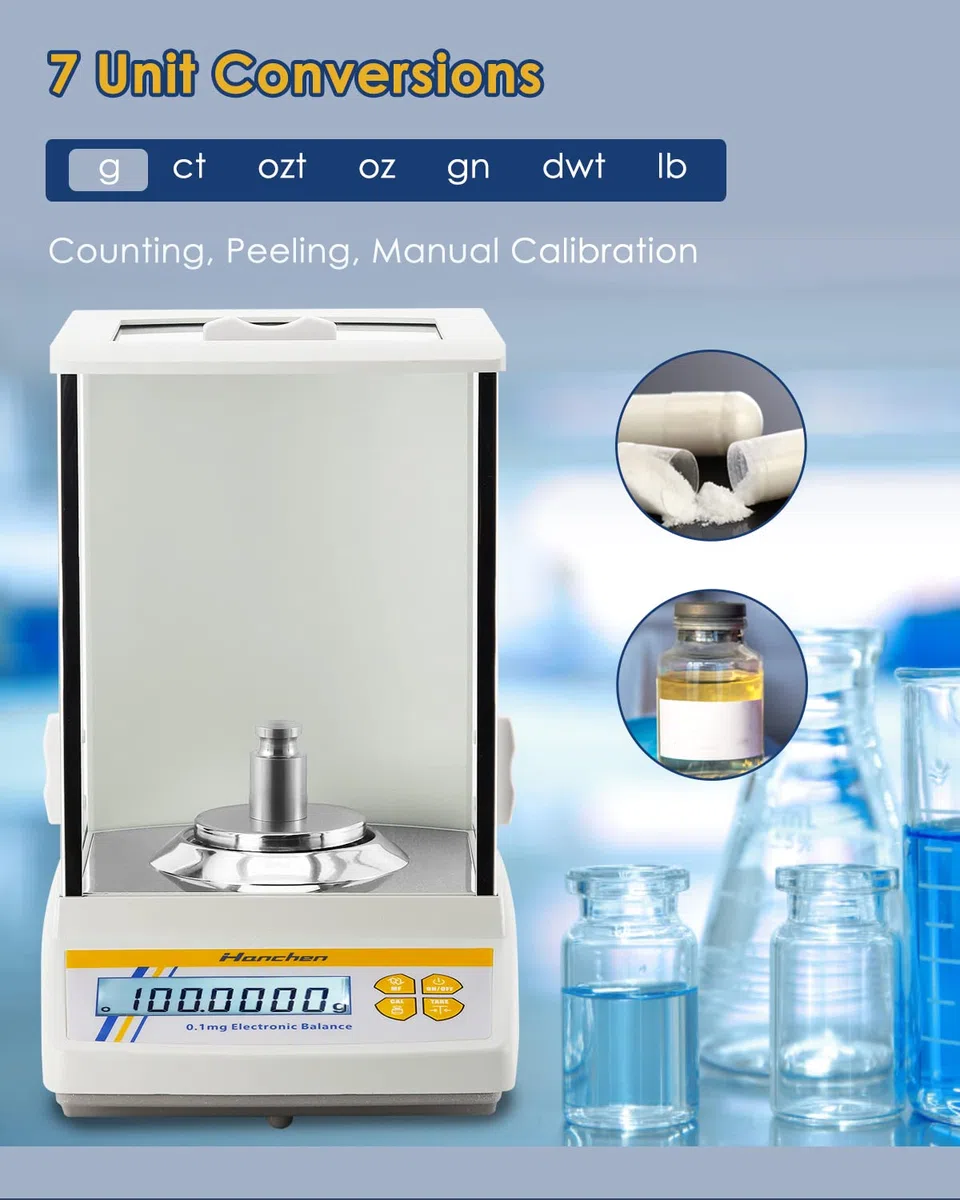 Hanchen Analytical Balance 220gx0,1mg Hochpräzise Analysenwaage Digital Balance Skala für Labor Apotheke Juwelier Chemiefabrik Schule Manuelle Kalibrierung 220V