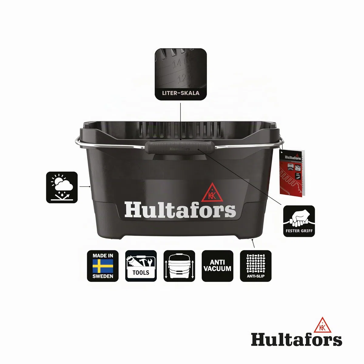 Hultafors Werkzeugeimer 15 Liter I I Hält bis zu 100kg I Ergonomisch geformter ultrastabiler Baueimer I Made in Sweden I 590101