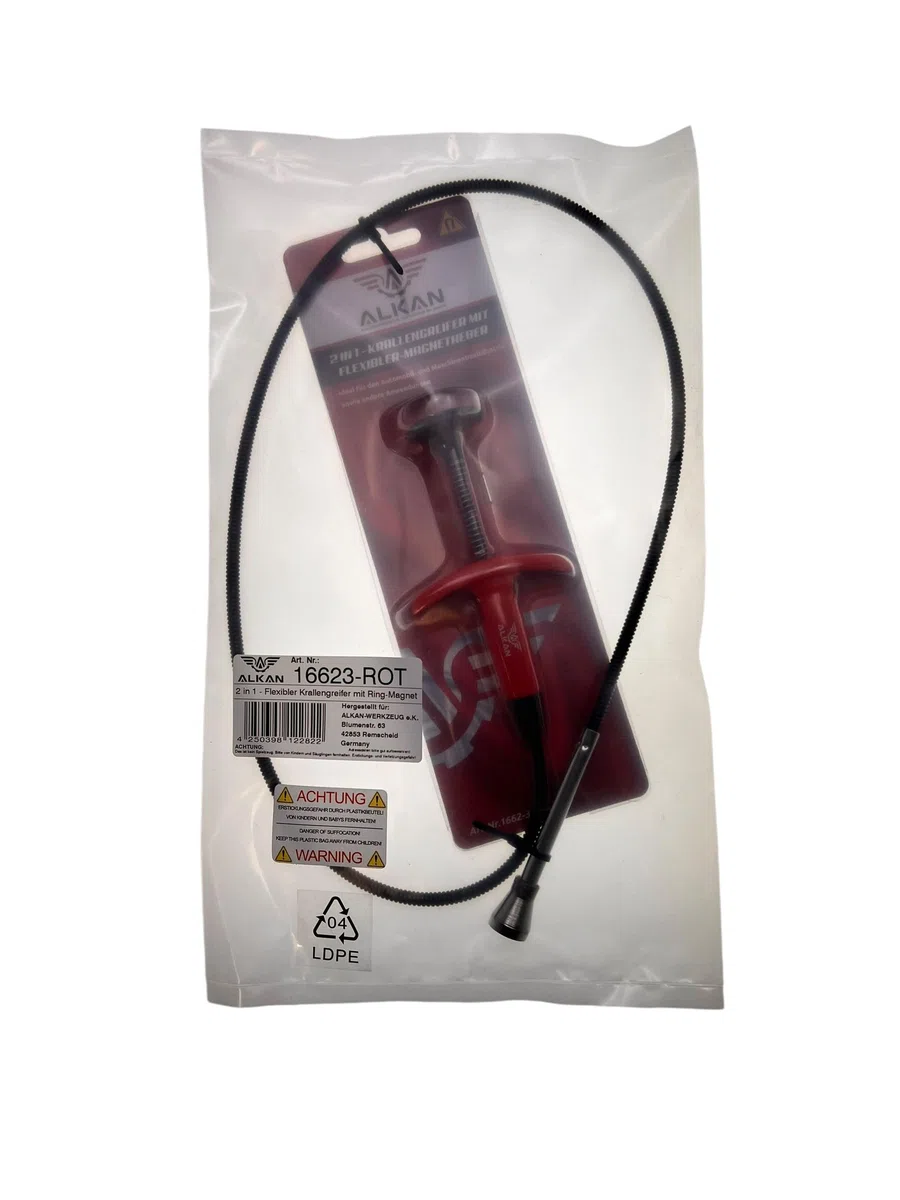 Alkan 2in1 Magnetheber 94 cm Krallengreifer mit Ringmagnet | Extra langer flexibler Greifer mit Ring-Magnetheber, Federdrucksystem und Hebekrallen für Schrauben & Kleinteile