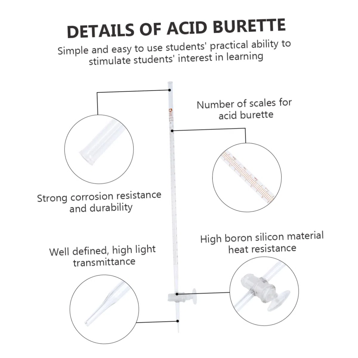 Bürette aus Glas 10ml mit Absperrhahn aus Borosilikatglas Leichtes Laborgerät für Chemische Experimente im Labor Einfach zu Bedienen für Schüler und Studenten