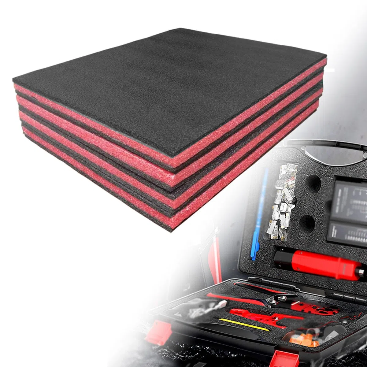 4 Stück Defined Toolbox Schaumstoffeinlagen-Set, Schaumstoffeinlagen für Koffer, Schaumstoffeinlage, Cut and Peel Schaumstoff für Werkzeugkoffer, Flightcases, Werkzeugaufbewahrung, 50 x 33 cm