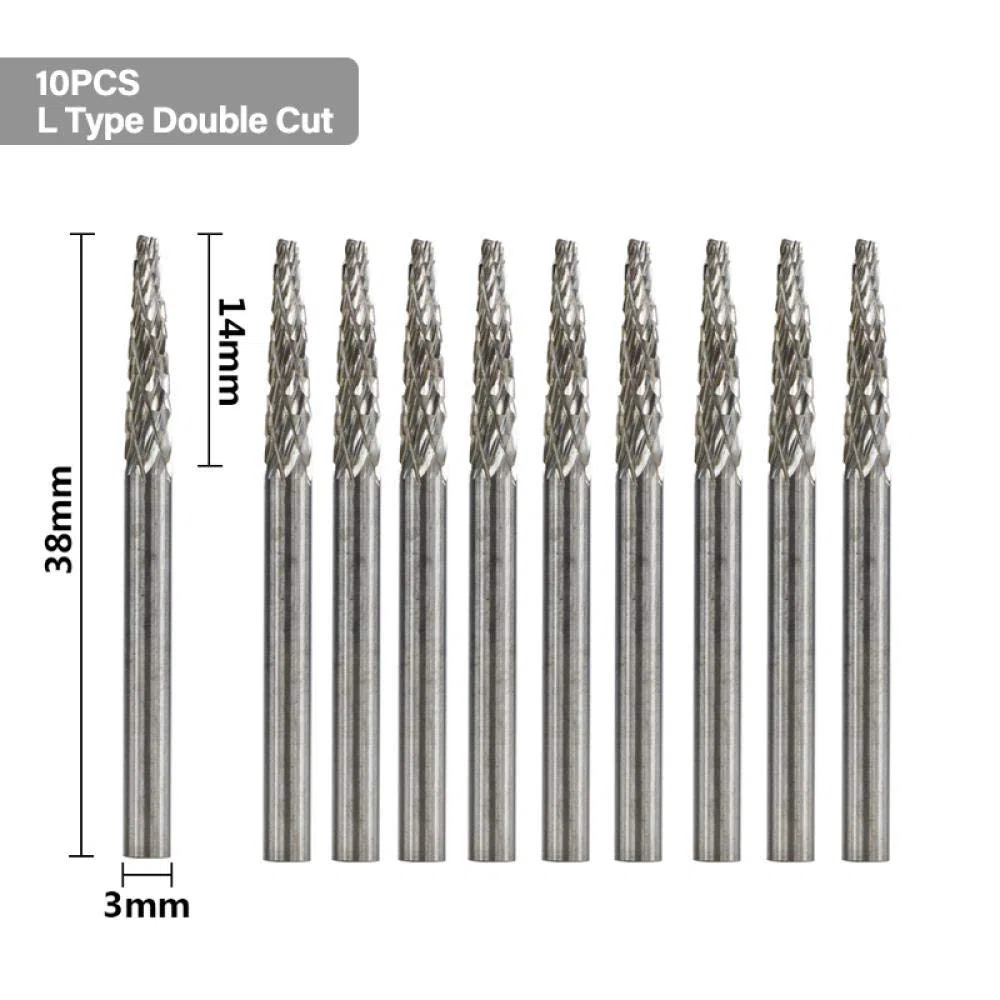 10 stücke Wolframkarbid Rotary File Set 3x3mm einzelner Schnitt Doppelschnitt Rotary Burr Set für Rotary Zubehör Set-10 stücke l doppelt schnitt