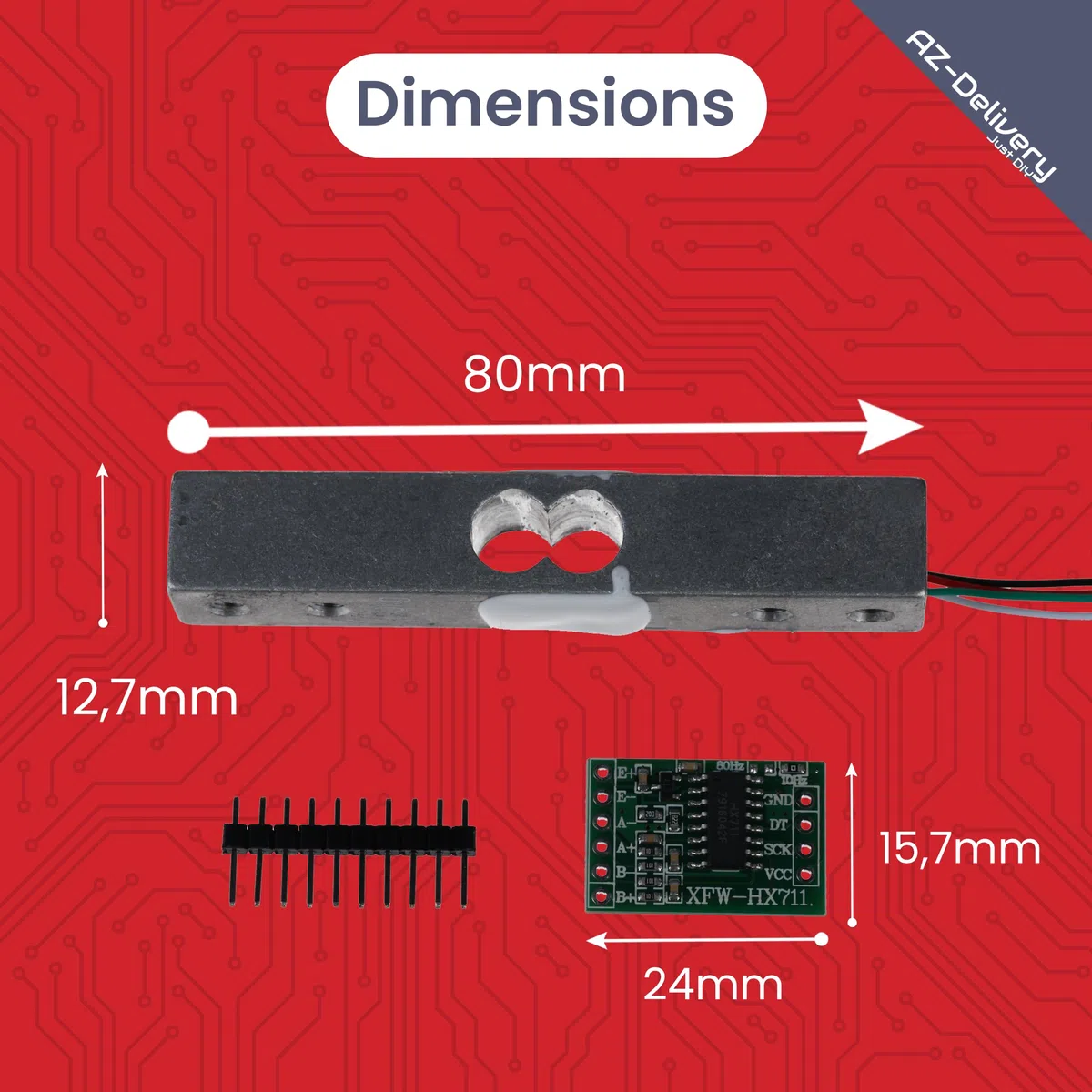 AZDelivery 5x Wägezelle 20 kg mit HX711 Modul – Präzisionssensor zur Gewichtsmessung kompatibel mit Arduino & Raspberry Pi – Set inkl. Verstärker-ADC zur Kraftmessung