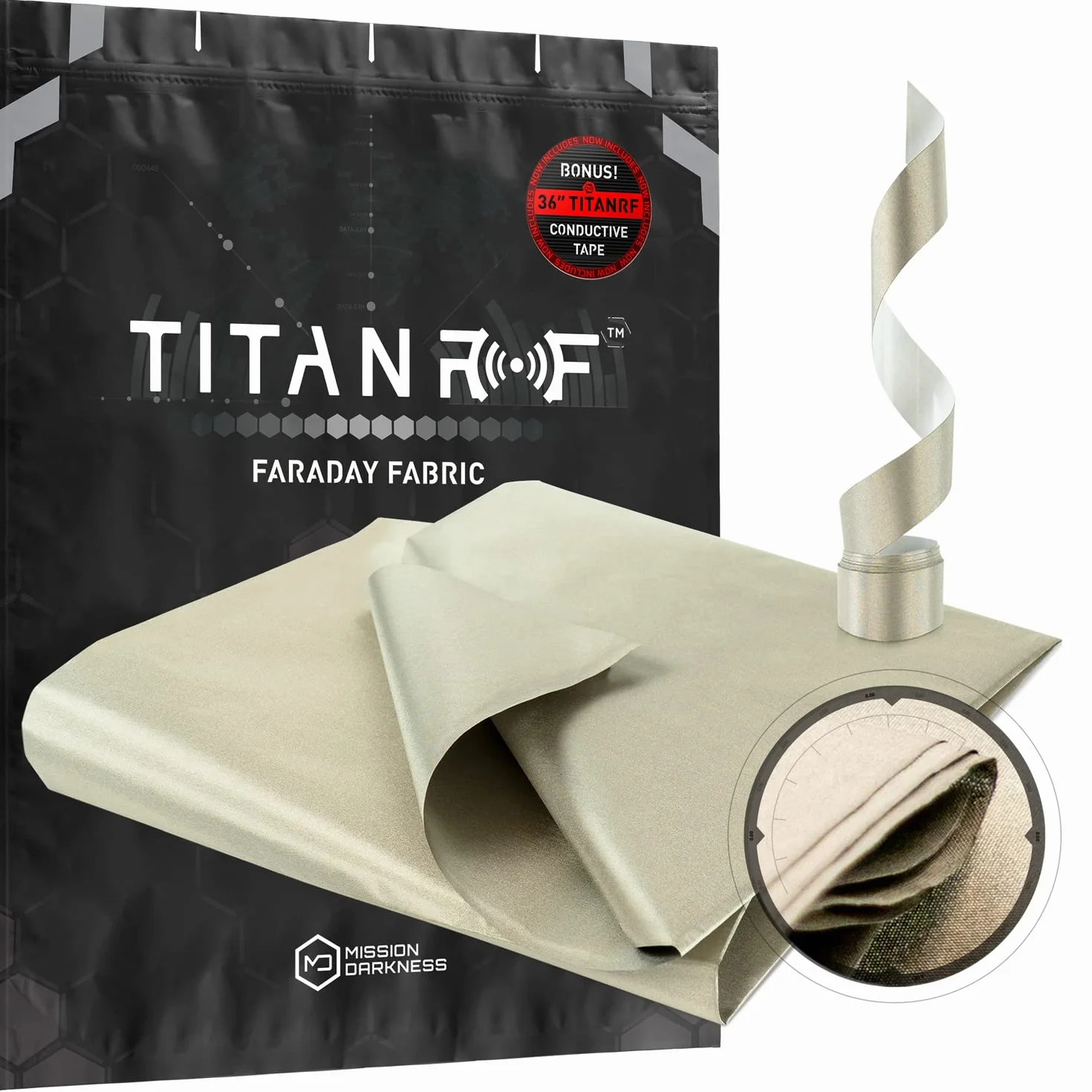 TitanRF Faraday Fabric Kit enthält leitfähiges Gewebe in Militärqualität (111,76 cm x 91,44 cm) und Klebeband (111,76 cm x 2,54 cm). Schützt HF-Signale WiFi-Zelle Bluetooth RFID EMF-Strahlung.
