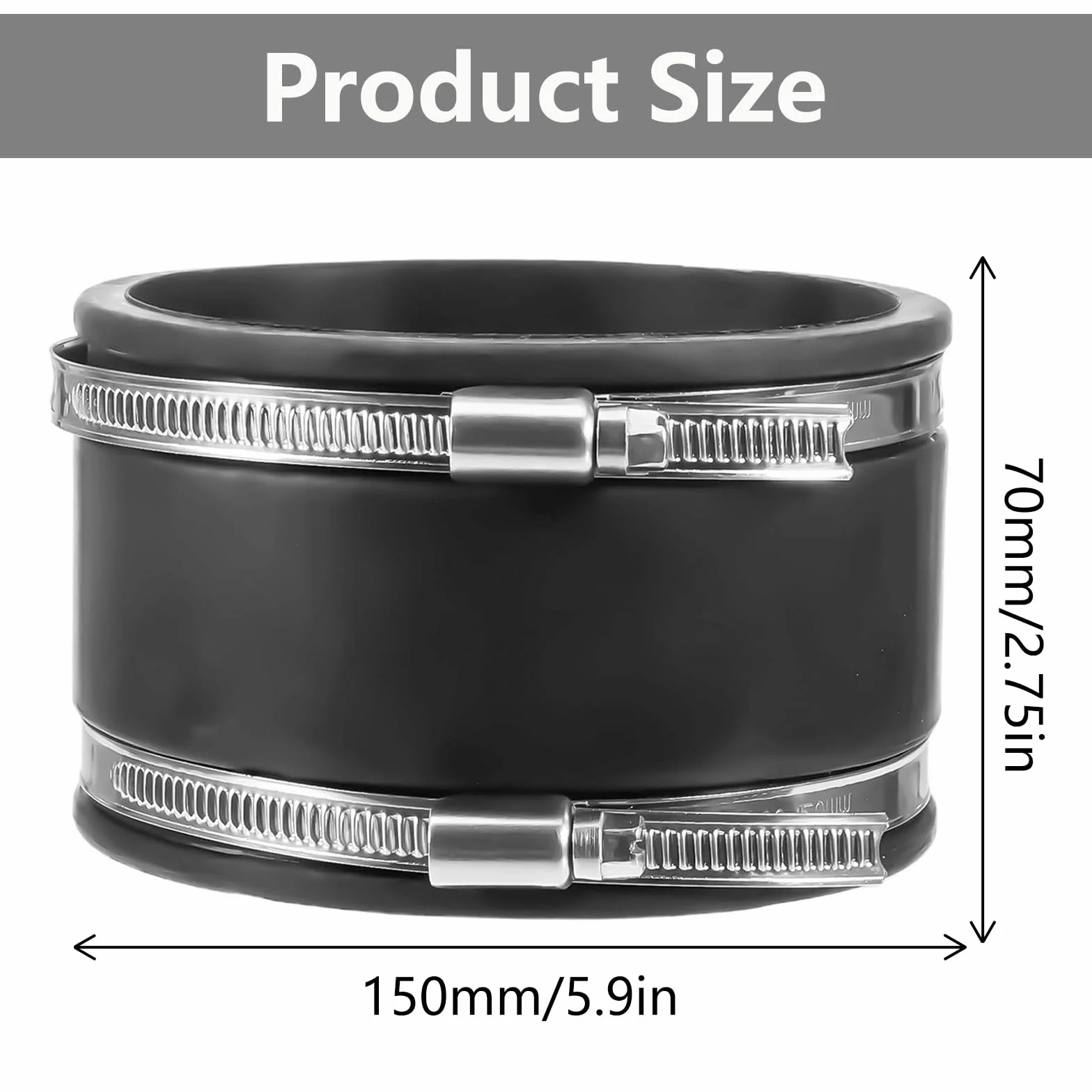2 Stück 150mm Flexible Gummi Muffe, Flexible Gummimuffe Gummikupplung mit Edelstahlschellen, Ø150mm Rohrverbinder für Rohrventilator, Lüftungssystem Lüftung Rundrohr Ventilation Lüftungskanal