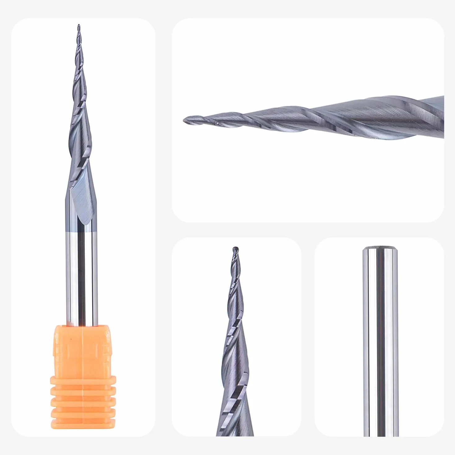 SpeTool Kugelkopffräser 6mm Schaft VHM Konische Fräser CNC 2 Flöten 0,25 mm Radius Schaftfräser mit TiAlN Beschichtung Gravierfräser für Oberfräse 2D und 3D Gravur