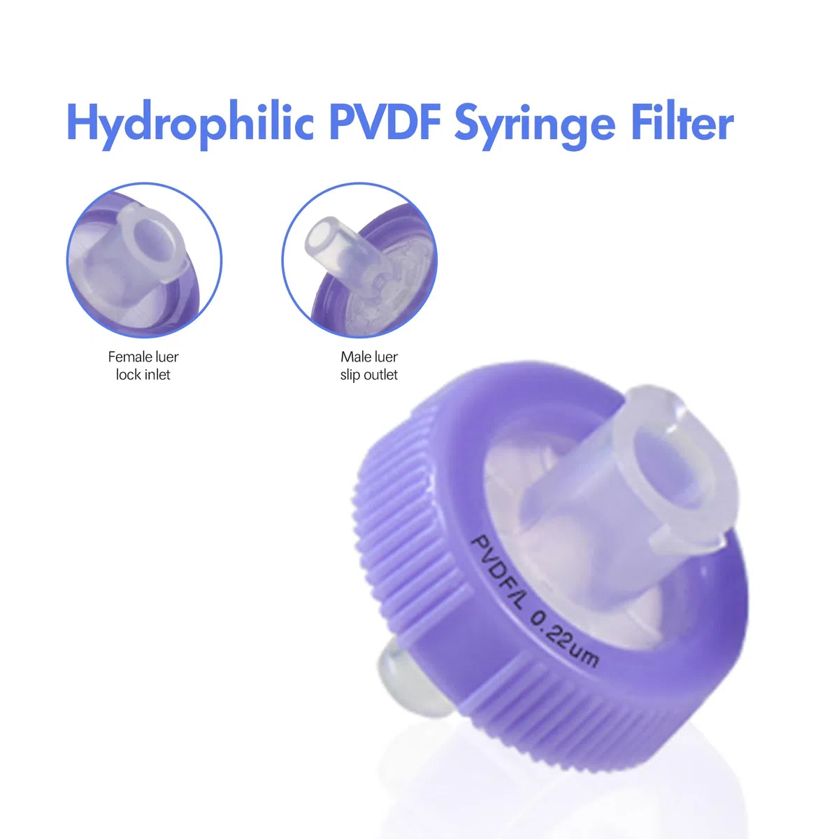 100 Stücke PVDF Spritzenfilter Hydrophilic 0,22 μm Porengröße, 13 mm Membran Durchmesser, Labor-spritzenfilter für die Biomedizinische Wissenschaft, Lila (Fässern Verpackt)
