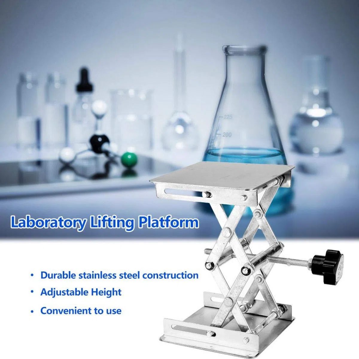 Labor Scissors Jack, 100 * 100 * 160 mm Labor Support Jack Platform aus rostfreiem Stahl, Anti-Rost Scientific Scissor Lifting Jack Platform(Schwarz)