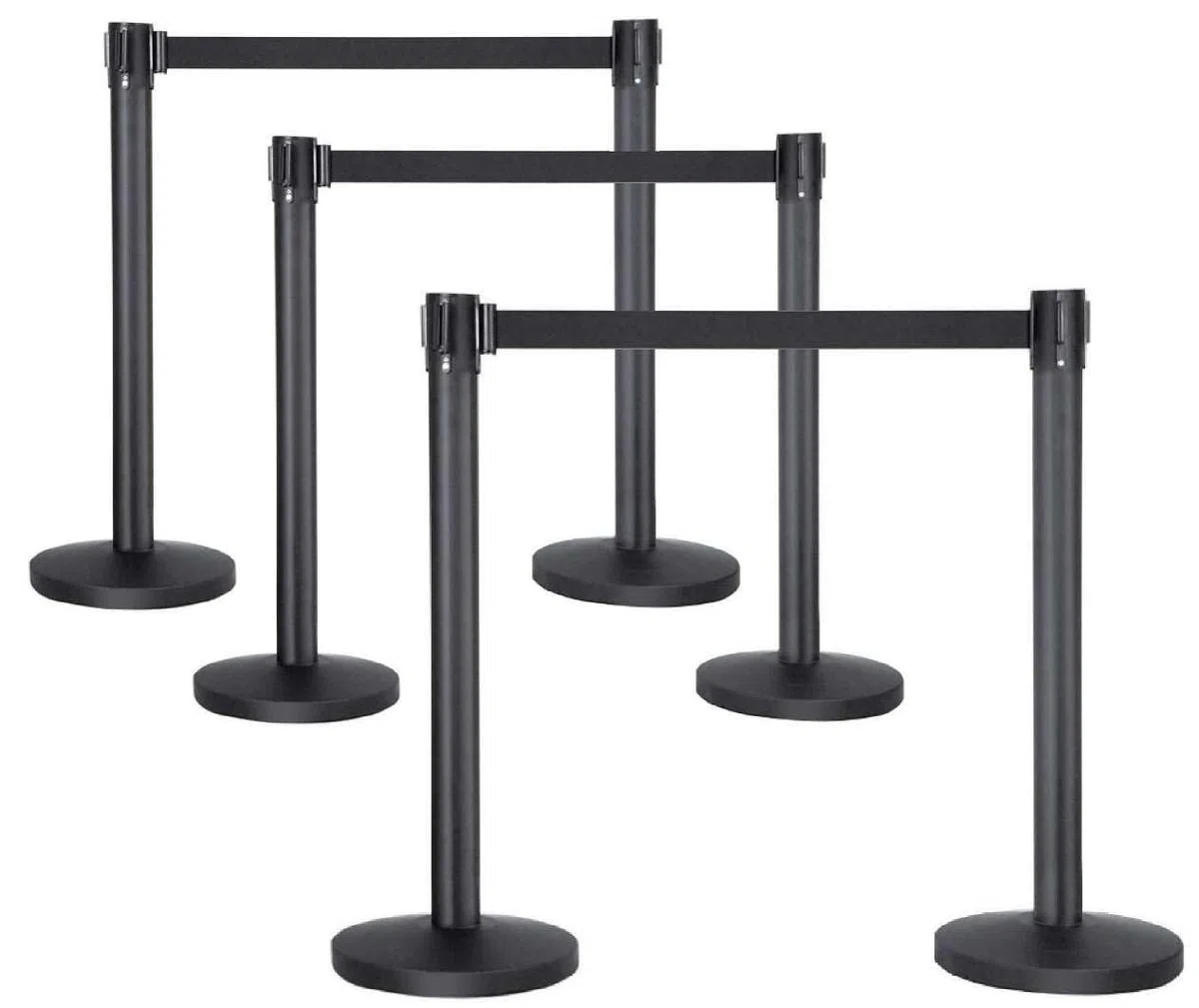 6 Stück TEGO PRO Absperrständer mit je 2 m x 48 mm einziehbarem Gurtband schwarz, Personenleitsystem Absperrband, Abgrenzungspfosten, Absperrpfosten für Flughäfen, Ausstellungen/Messen, Hotel usw.