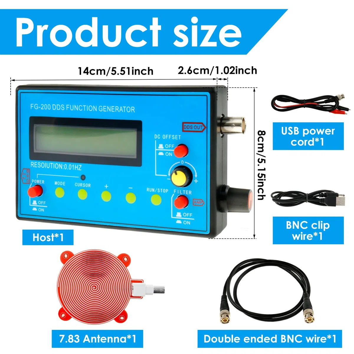 FG-200 DDS Function Generator 1-500kHz USB Ultra Genauigkeit Stabilität 140 x 80 x 26 mm Frequenzgenerator mit Schumann Wellengenerator Funktionssignalgenerator Signalgenerator Funktionsgenerator