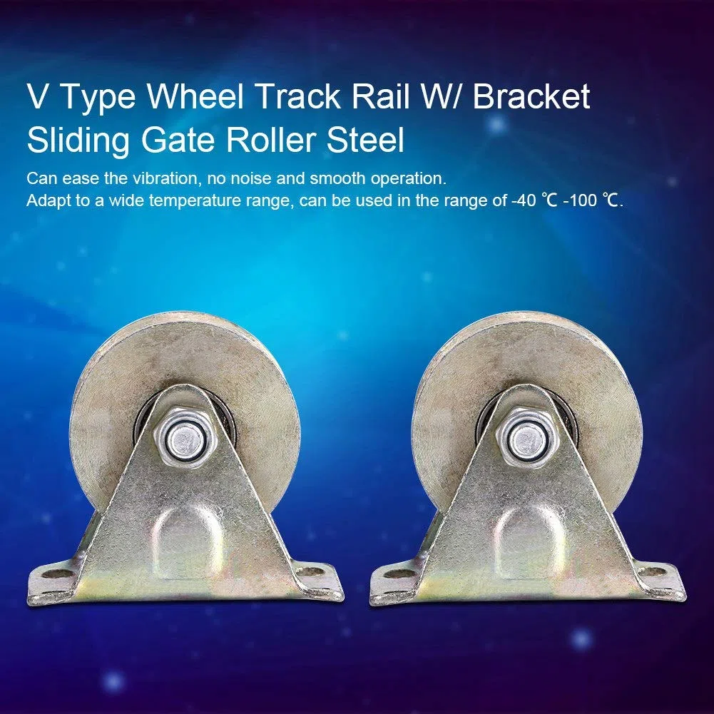 2 Stück V-Typ-Radschiene, Stahl Rillenrad-Gleittorrolle, starre Lenkrollen mit Halterung, Gleittorrolle