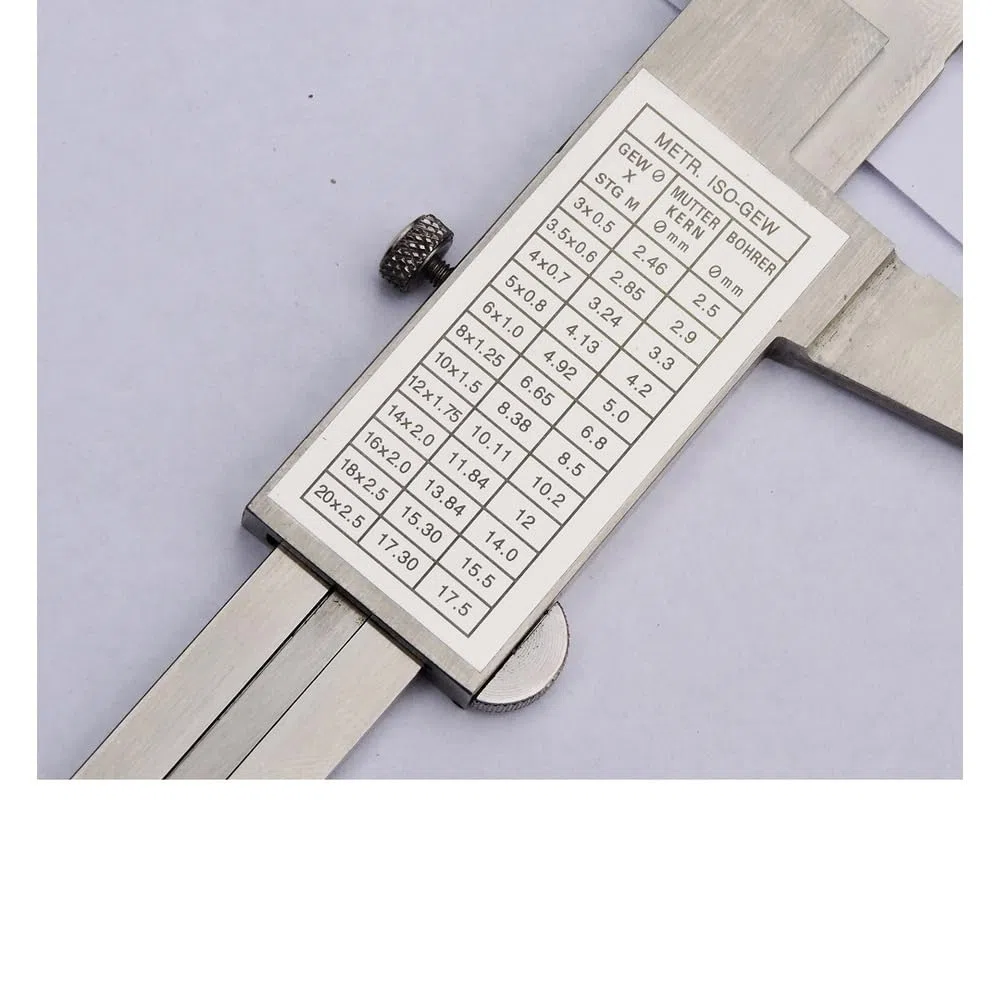 STEINLE 1102 Taschen Messschieber 150 mm mit Feststellschraube, Ablesung: 0,05 mm DIN862 - inkl. Gewindetabelle