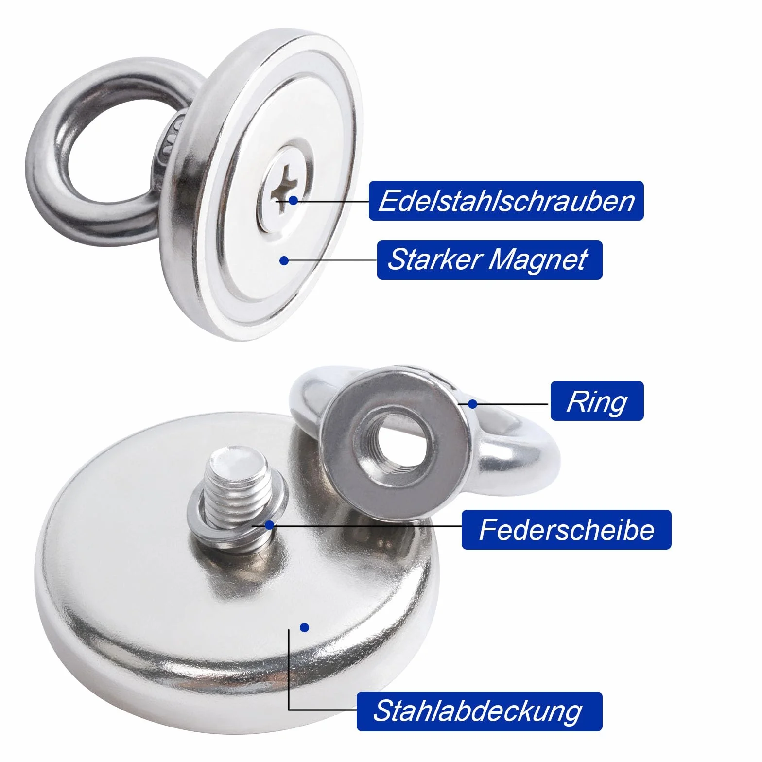 Neodym Magnete Extra Stark Magnetfischen 45kg,32MM Magnete Stark Groß,Magnetfischen mit Heberinge und Schrauben, 2 Stück Starker Angelmagnet mit Loch für Camping Industrie Magneten Zuhause Werkstatt