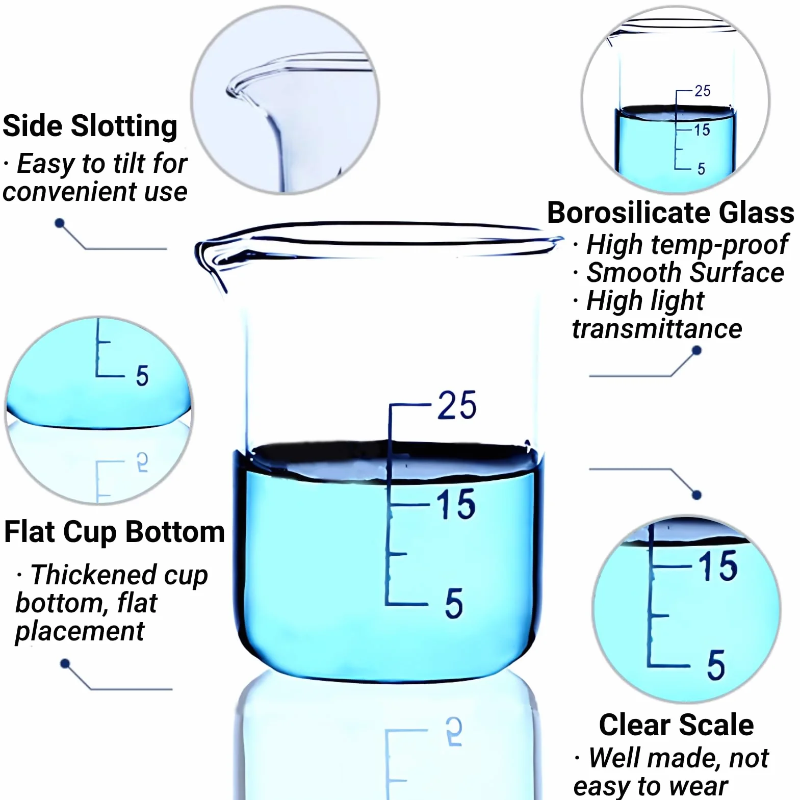 10 Stück Becherglas 25 ml Glas Messbecher 25ml Abgestufter Messbecher Borosilikatglas Becher für Wissenschaftliche Experimente in der Schule Labor