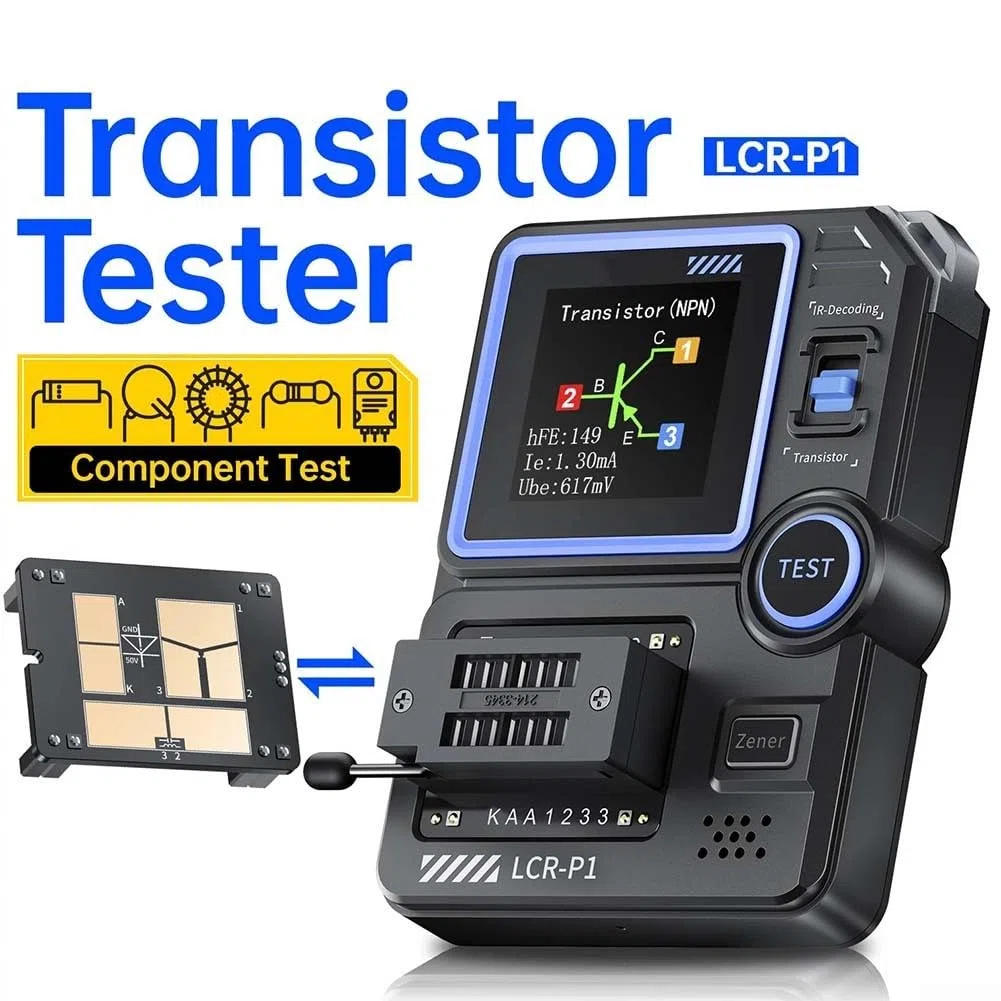 LCR-P1 Komponententester, automatische Identifizierung für Transistoren, MOSFET-Kondensatoren, LCR/ESR-Messgerät mit Grafik-LCD- und USB-Export, 5 V/1 A Aufladung