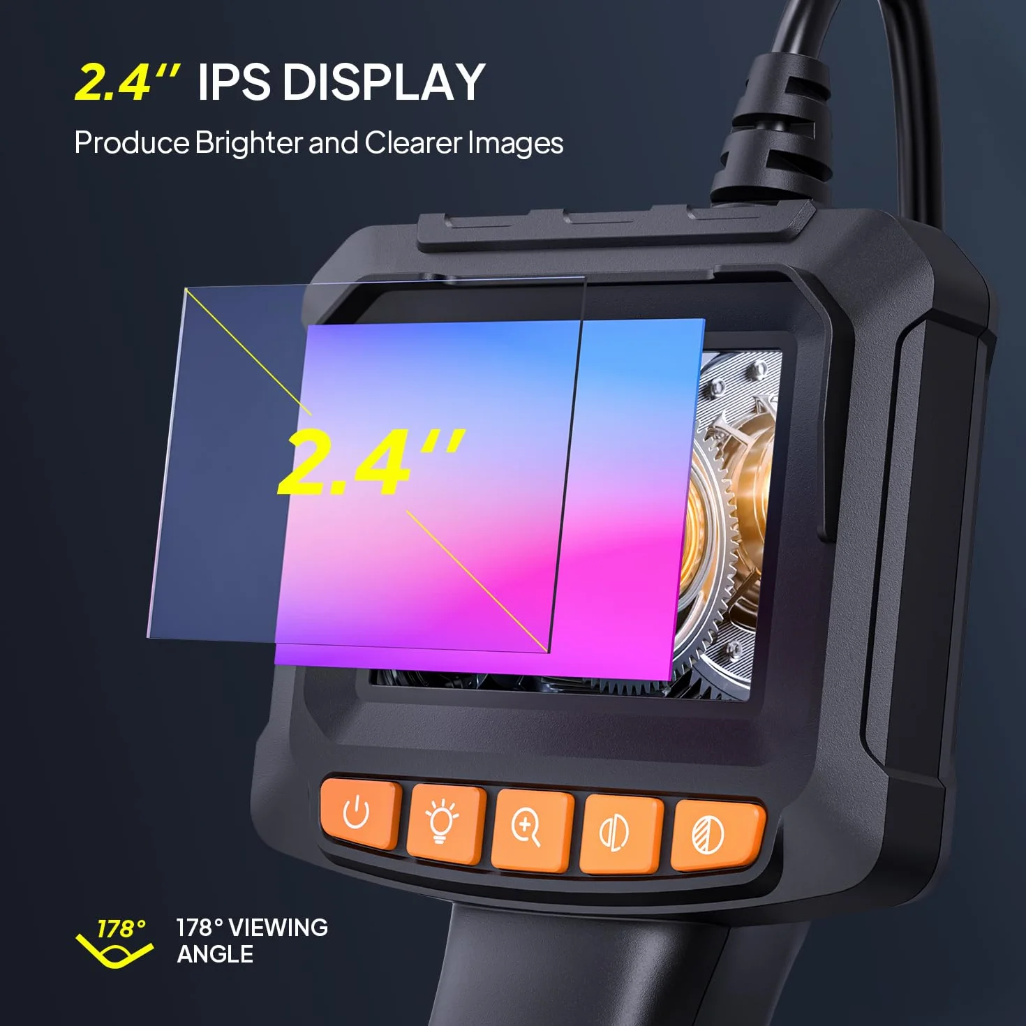 Endoskopkamera mit Licht, QIMIC Endoskop 1080P HD Rohrkamera Kanalkamera mit 8 LEDs, 2.4" IPS IP67 Bildschirm Inspektionskamera Livebild mit 2X Zoom Halbstarres Kabel 16.4FT, 2000mAh Akku