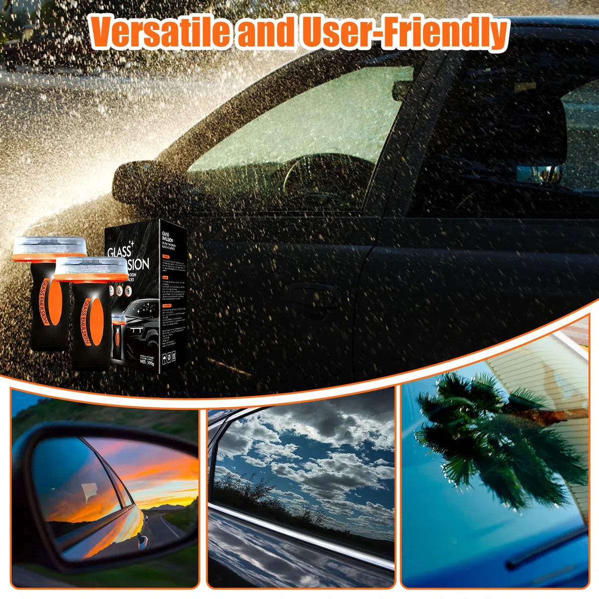 Handheld Ölfilm Entferner für Glas, 2er Pack Glasreiniger Emulsion mit Reinigungsbürste, Windschutzscheiben Reiniger und Scheibenreiniger Auto, für klare Sicht