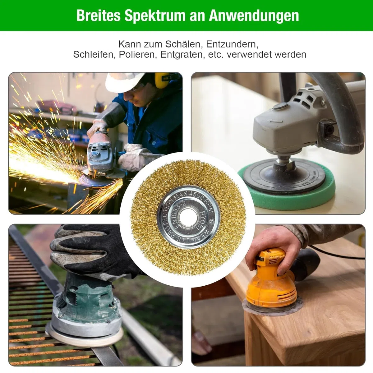 Fugenbürste 6er Set, Kompatibel mit Gloria Multibrush und Anderen Drahtbürsten, 11.5cm Durchmesser - Hochwertige Messingbürste, Garten Weedbrush Zubehör zur Entfernung von Unkraut Moos Steinen