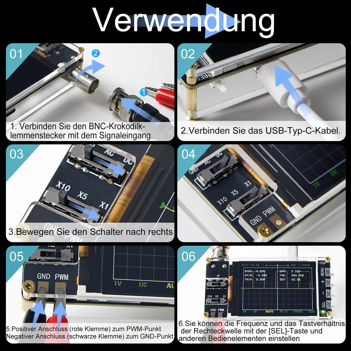 Treedix Handheld Digitales Mini-Oszilloskop-Kit mit 2,4'' LCD-Bildschirm, 3 Trigger-Modi, 24MSa/s hoher Abtastrate, 200 kHz Bandbreite, X10/X5/X1 Empfindlichkeit, GND/AC/DC Kopplungsmethode