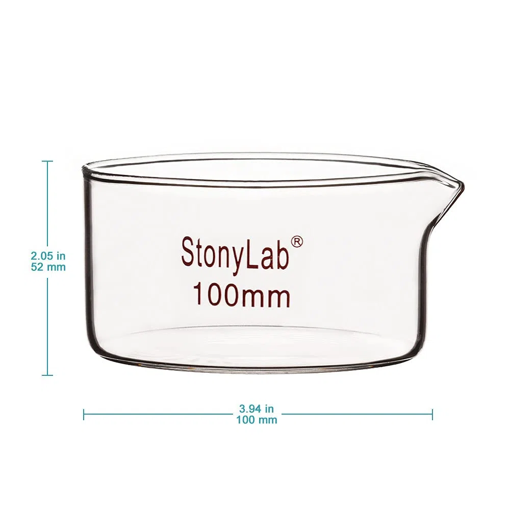 stonylab Petrischalen mit Ausguss und Hochleistungsrand, wiederverwendbare Borosilikatglas Laborschalen für Kristallisation und Verdampfung - 300 ml Fassungsvermögen Außendurchmesser 100 mm