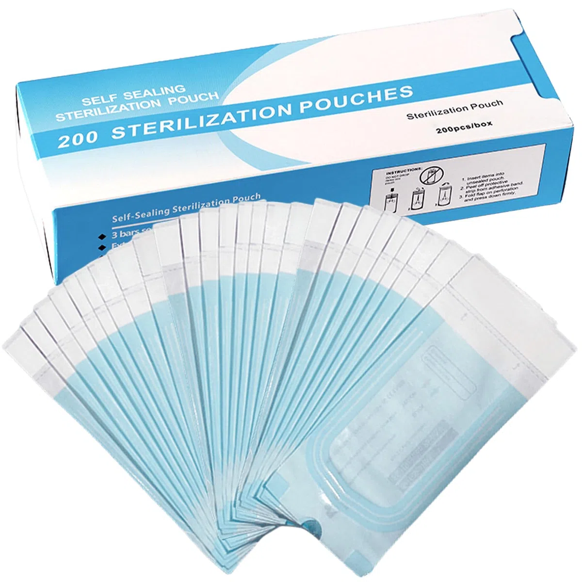 200 Stück Sterilisation Tasche, Autoklaven Verschluß Sterilisationsbeutel, Sterilisationsbeutel Einweg Selbstklebende für Zahnwerkzeuge, Tattoos oder Maniküre (135 x 260 mm)