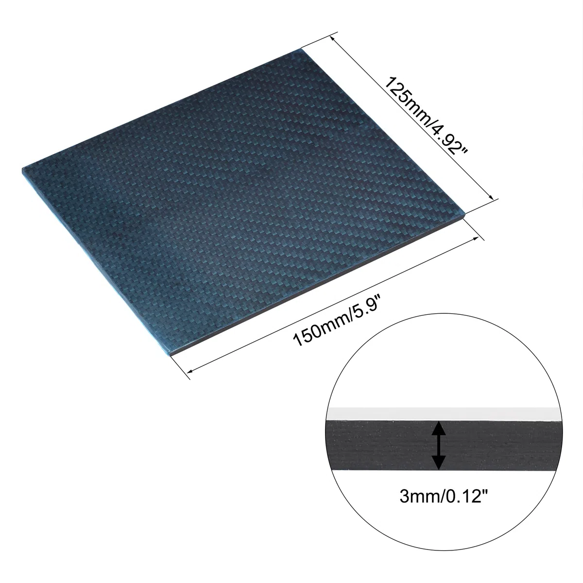 sourcing map Kohlefaserplatte Platten Ersatz 150mm x 125mm x 3mm (Köper Matte)