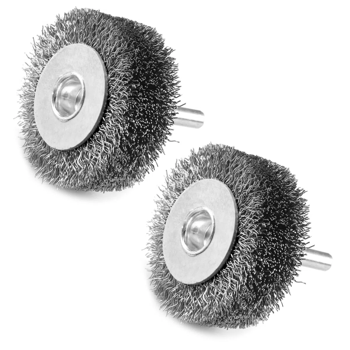 2 Stück 50mm Drahtbürstenrad für Bohrer, 0,3 mm grob gewellter Kohlenstoffstahldraht, 6,35mm Rundschaft, Hochleistungsdrahtbürste zur Entfernung von Rost, Korrosion und Farbe