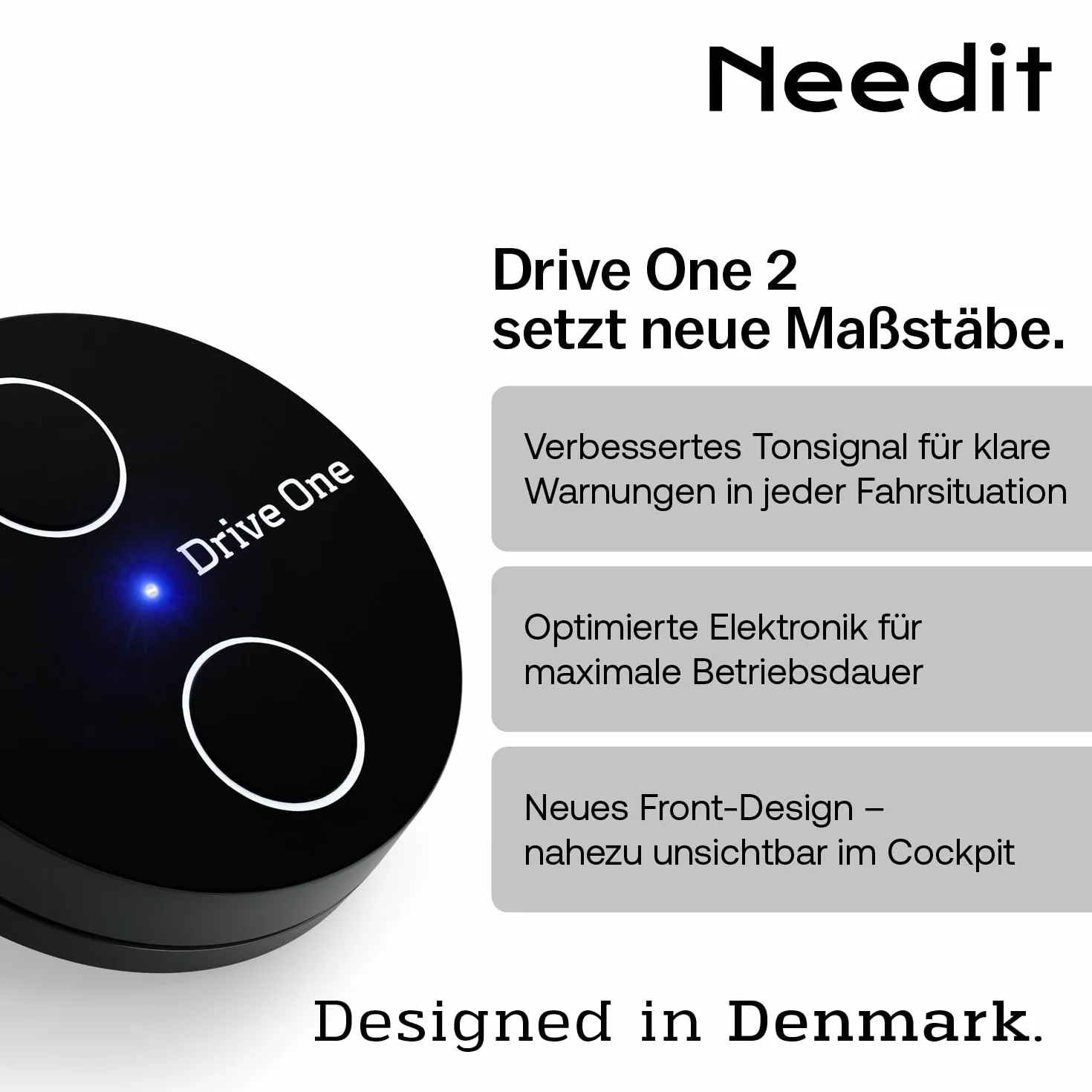 Needit Drive One 2 Verkehrswarner [Neues Modell 2026] - Set inkl. Halterung I Warnt vor Kontrollen und Gefahren im Straßenverkehr I Automatisch aktiv bei Smartphone-Verbindung I Stabil befestigt