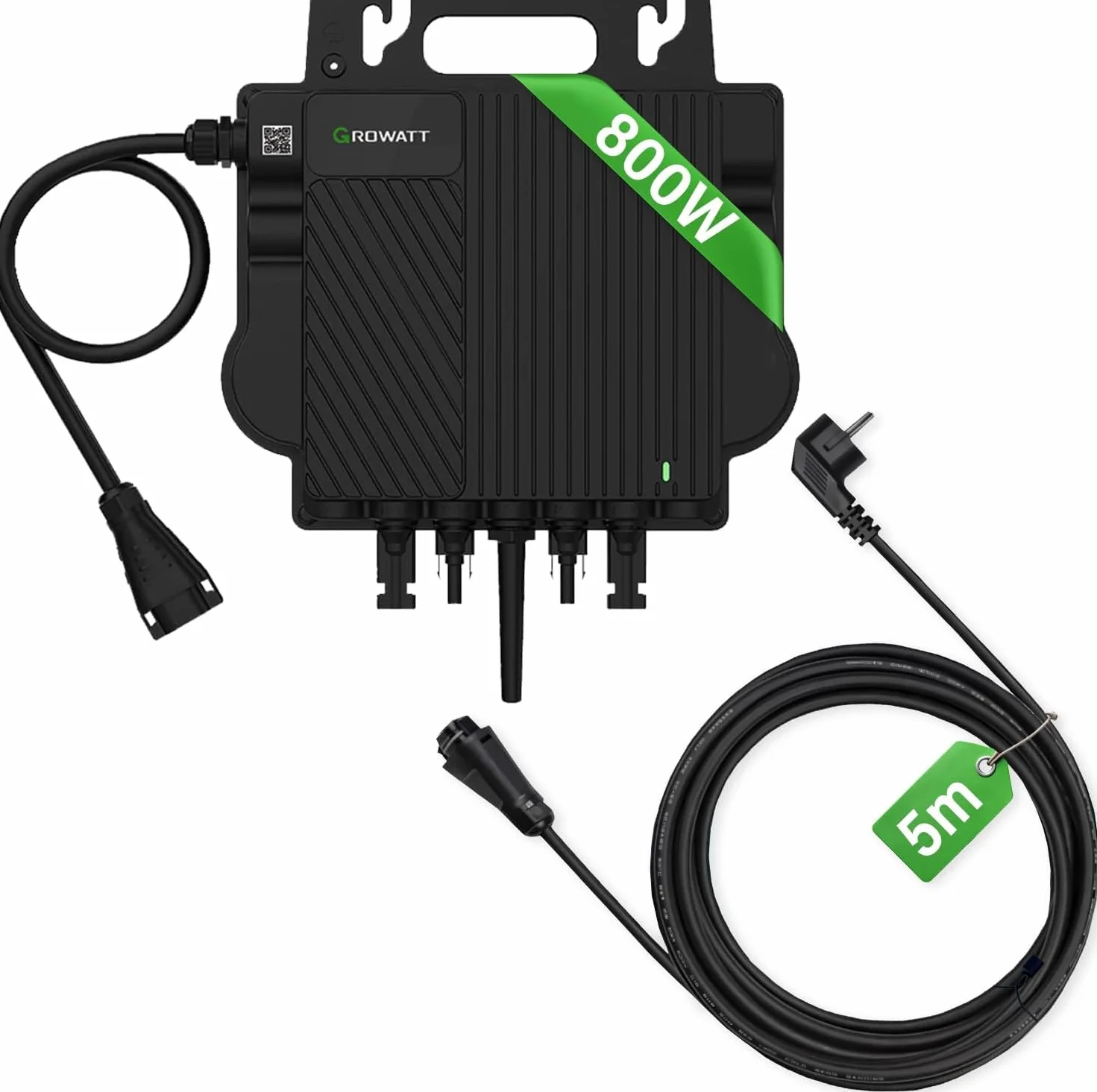 Growatt 800W Mikrowechselrichter NEO800M-X WiFi fähig mit 5m Schuko Kabel steckerfertig für Balkonkraftwerk BKW - Genehmigungsfrei