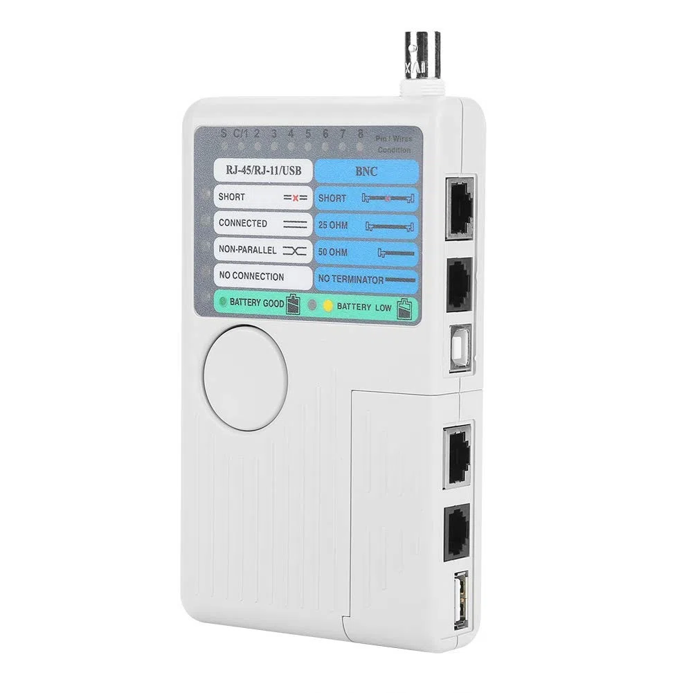 Netzwerktester, RJ11 RJ45 Messgerät USB BNC 4-in-1 tragbares LAN Netzwerk Kabeltester Fernbedienung Leitungstester für UTP STP Kabel Tracker