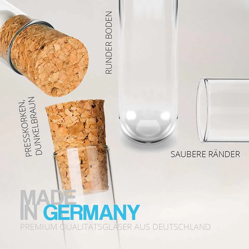 Tuuters 100x Glas Reagenzgläser mit Korken, dunkelbraun (160 x Ø16 mm)