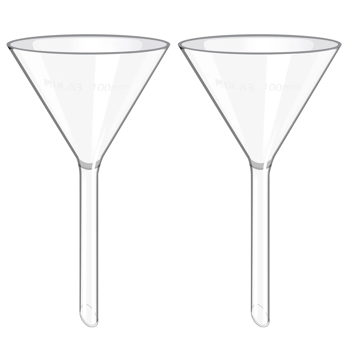 ULAB Scientific 100mm Glastrichter, kurzer Stieldurchmesser 13mm, 3.3 Borosilikatglas, dickwandig, 2er-Pack, UGF1010