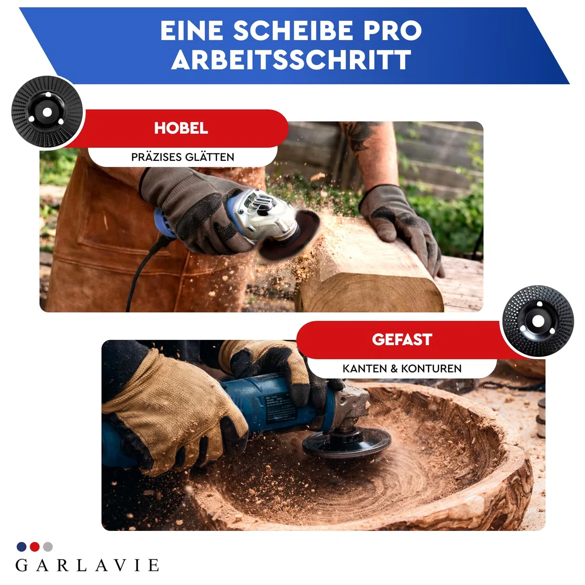 holzschleifscheibe für winkelschleifer 125 – 4 Stück Winkelschleifer holz Set | Raspelscheibe, Frässcheibe, Flexscheibe, Wurzelfräse