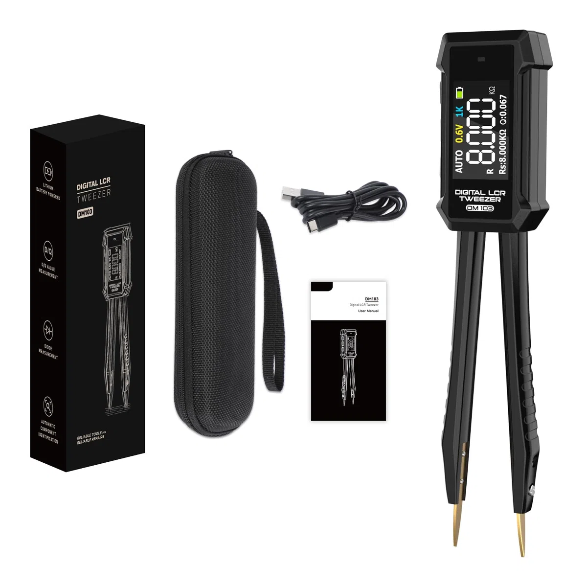 LCR-Messgeräte, Mini-SMD-Tester mit ESR-Messfunktion, digitales Multimeter mit Pinzette für SMD Bauteile/Widerstände/Kondensatoren/Induktivitäten/Spannungen/Frequenzen/Dioden, automatische Bauteilerke