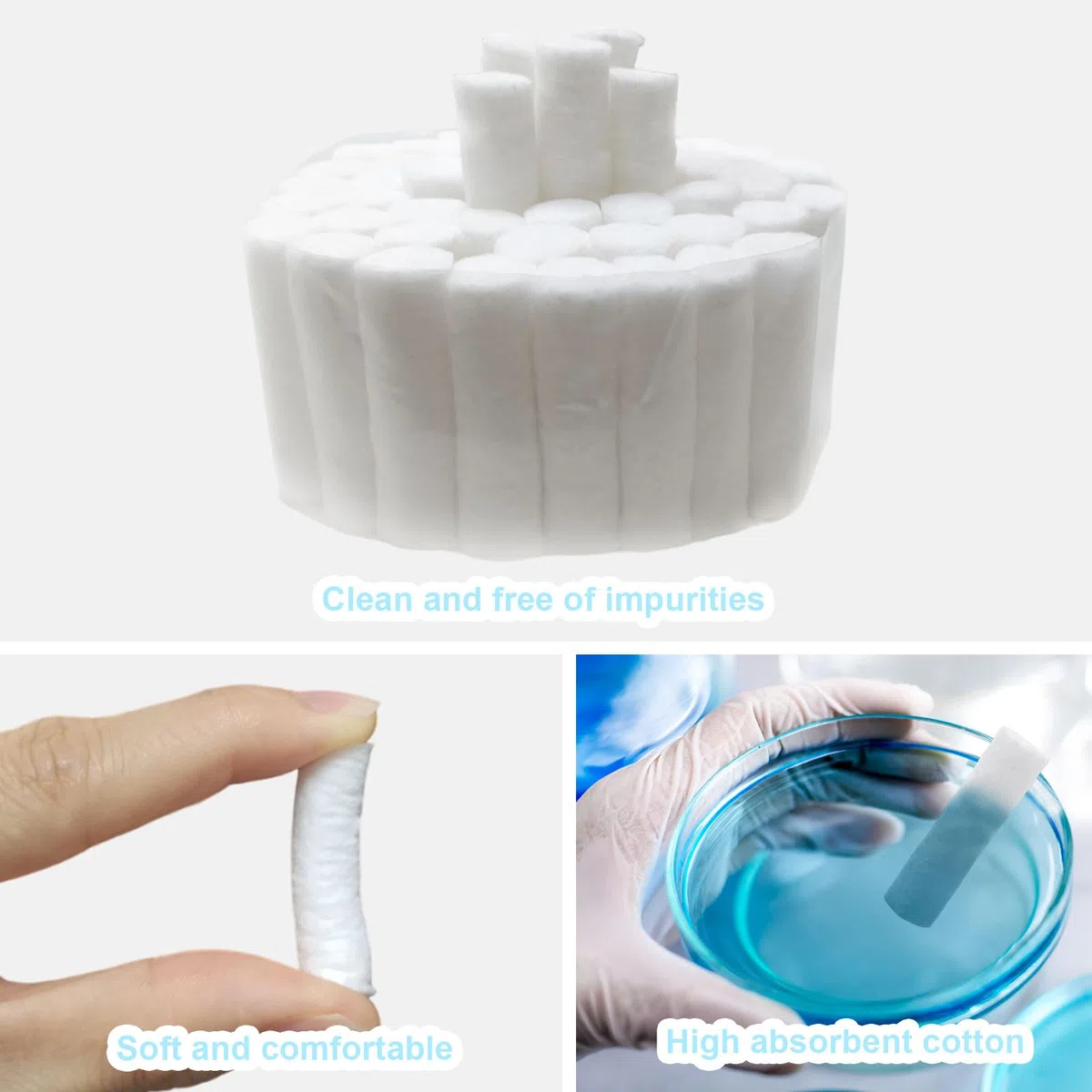 FUIPVGI 250 Stück Zahnärztliche Wattebäusche Dental Cotton Rolls Dental Gaze Rollt Zahngaze Hochsaugfähige Wattebausch Wattepads für Zahnärzte Nasenstöpsel für Blutige Nase Zähne Mund (Weiß)