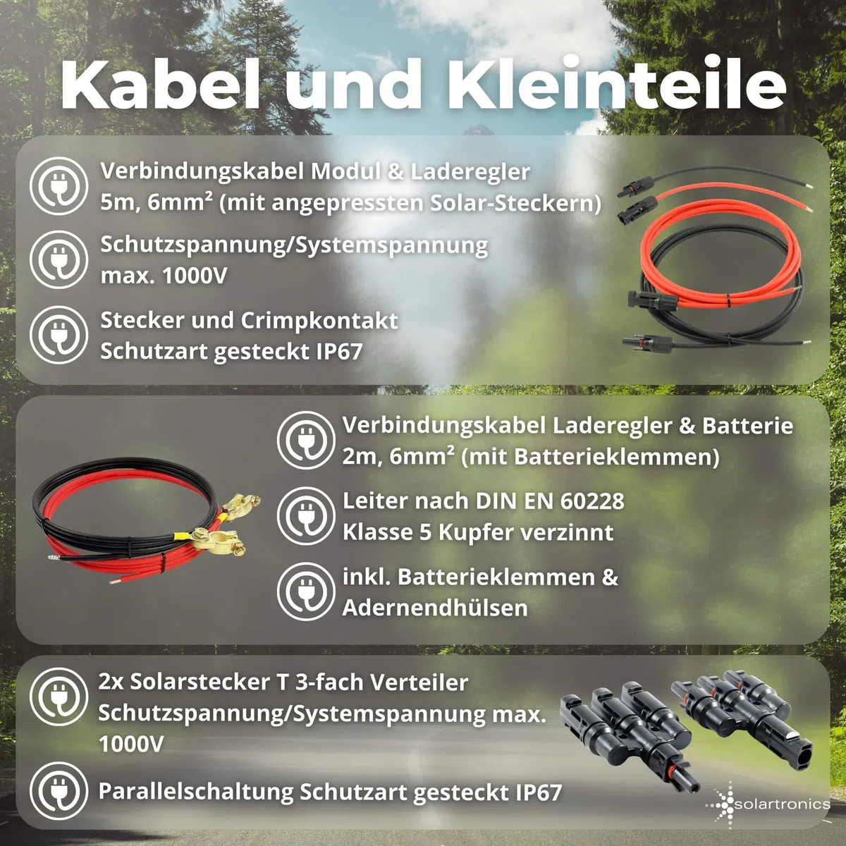 SOLARTRONICS Komplettset 3x120 Watt Solarmodul 1070x580x35, NM 1500W Wandler + 30A Laderegler + Solarkabel + 3-fach Solarstecker Photovoltaikanlange Inselanlage Wohnmobil